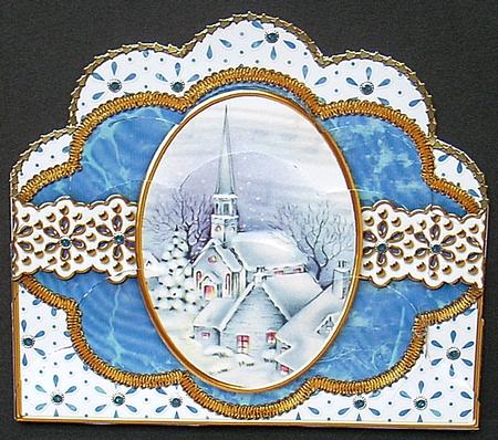 Blue Church Embroidery Anglaise Scallop Bottom Stacker by Joyce Watson