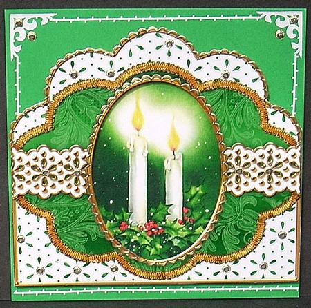 Christmas Candle Duo Anglaise Scallop Card Base Frame by Joyce Watson