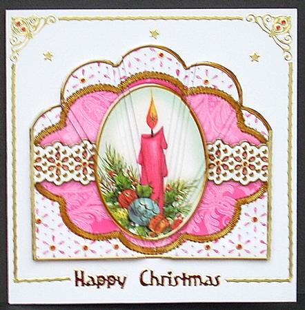Christmas Pink Candle Anglaise Scallop Deco Stacker by Joyce Watson