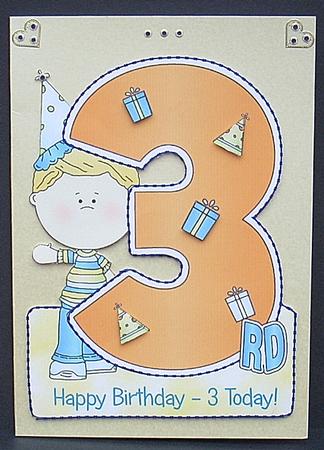 Boy's Third Birthday - Shaped Card with Decoupage by Joyce Watson