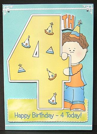 Boy's Fourth Birthday - Shaped Card with Decoupage by Joyce Watson
