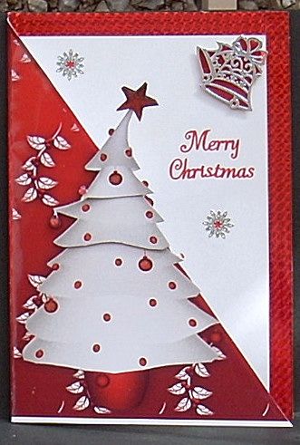 Christmas Tree in Red with Decoupage Cut and Fold Quick Car by Joyce Watson