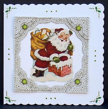 Father Christmas on the Roof 3D Lace Framed Corner Stacker by Joyce Watson