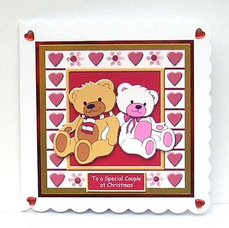 Teddys, with Love at Christmas (red) - 6in x 6in by Joyce Watson