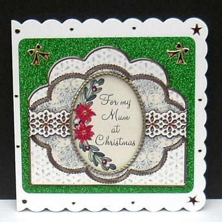 For My Mum at Christmas Green Scallop Card Base Frame by Joyce Watson