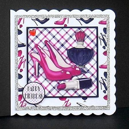Stilettos, Perfume & Lipstick Decoupage - Hot Pink & Black by Joyce Watson