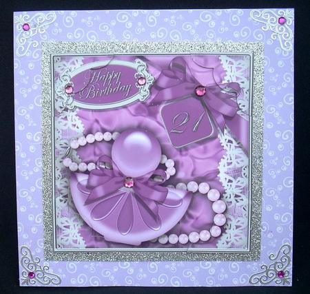 8 x 8 21st Birthday Perfume Lace N Pearls Scalloped Corner by Joyce Watson