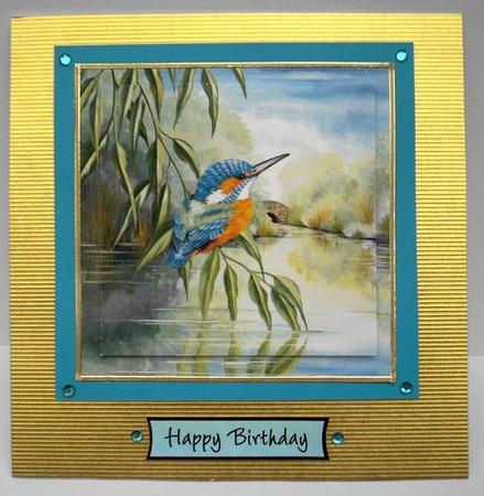 Looking on Kingfisher Large Square Card Front by Joyce Watson