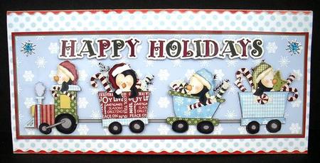 The Christmas Penguin Express Large Dl Card and Decoupage by Joyce Watson