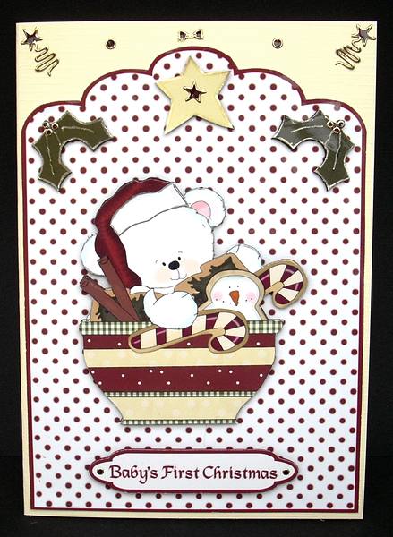 Baby's First Christmas Polar Bear A4 Scallop Top Card by Joyce Watson