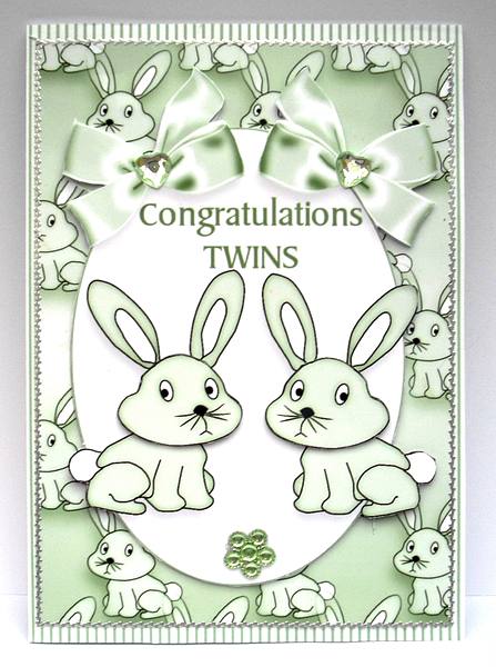 Twins Green Bunnies by Joyce Watson