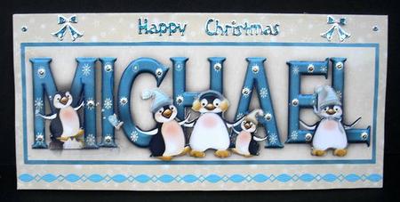 Playful Penguins Michael Large Dl Name Card by Joyce Watson