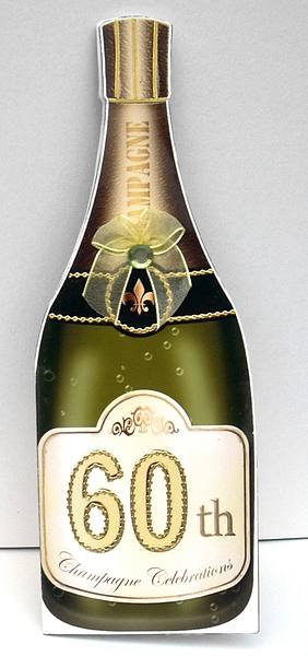 Large Dl 60th Champagne Bottle Shaped Card by Joyce Watson