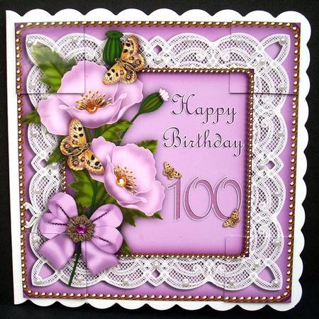 Lilac Poppy Butterfly 100th Birthday 8in Picture Topper by Joyce Watson