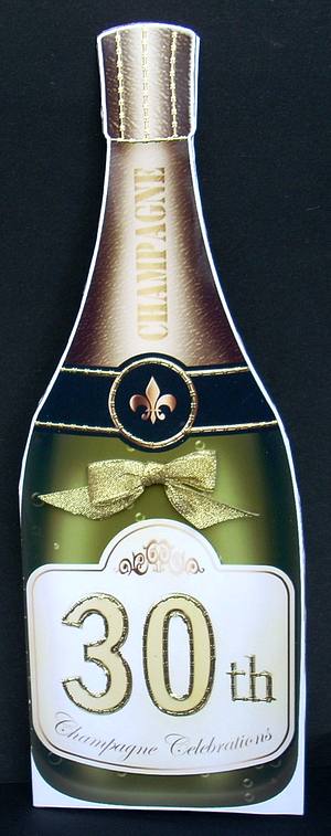Large Dl 30th Champagne Bottle Shaped Card by Joyce Watson