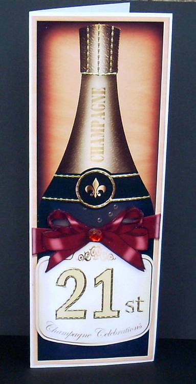 Large Dl 21st Champers in a Box Quick Card 3D Decoupage by Joyce Watson