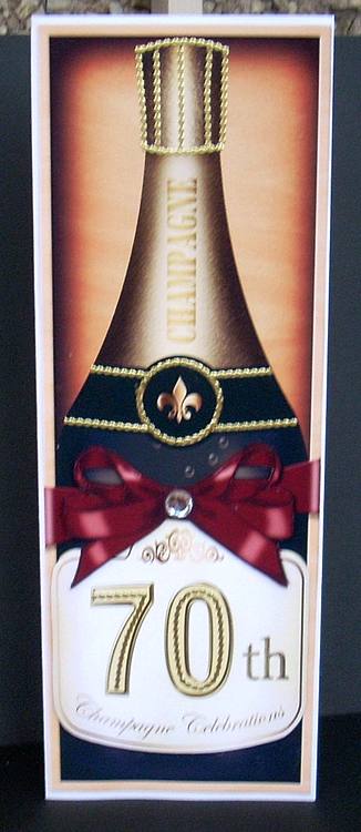 Large Dl 70th Champers in a Box Quick Card 3D Decoupage by Joyce Watson