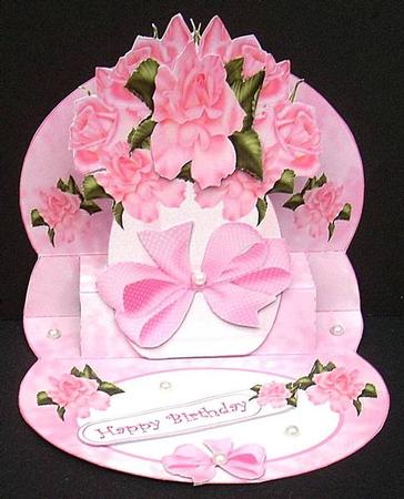 Pink Rose Vase Mothers Day or Birthday 3D Mini Stepper by Joyce Watson