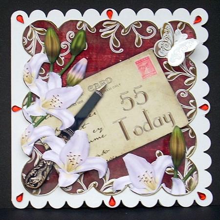 White Lily Scallop Postcard Red 55 Today Step by Step by Joyce Watson