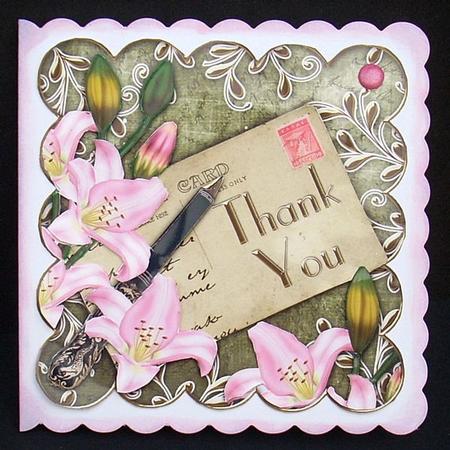 Pink Lily Olive Thank You Scallop Postcard Step by Step by Joyce Watson