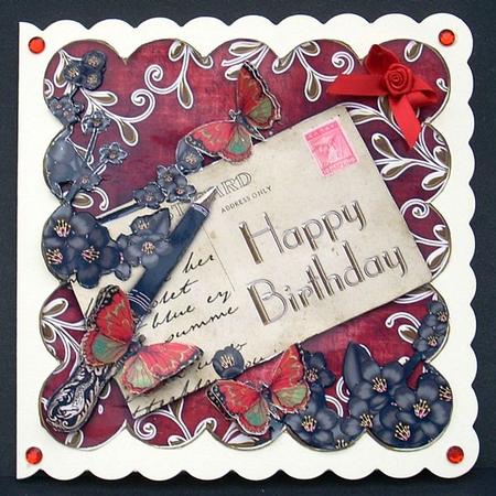 Black Red Blossom Happy Birthday Postcard Step by Step by Joyce Watson