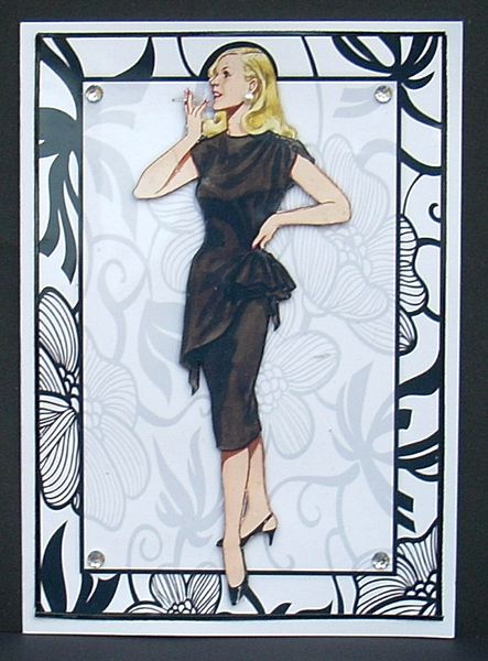Vintage Fashion Lady on Art Deco Background Card Front by Joyce Watson