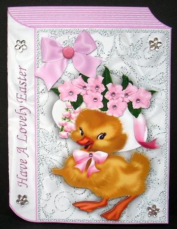Easter Duckling with Pink Flowers Folded Book by Joyce Watson
