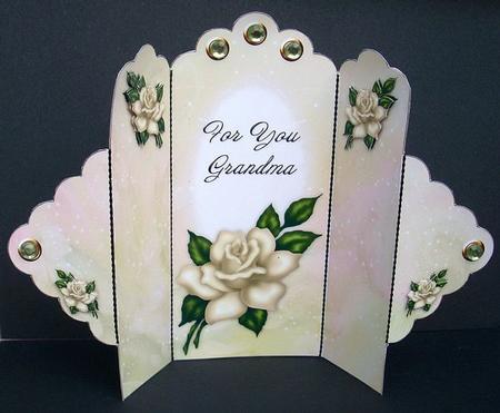 Cream Rose - for You Grandma - Scallop Top Tri Fold Card by Joyce Watson