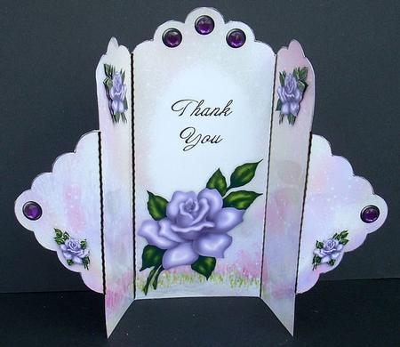 Lavender Rose - Thank You - Scallop Top Tri Fold Card by Joyce Watson