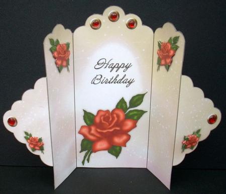 Orange Rose - Happy Birthday - Scallop Top Tri Fold Card by Joyce Watson
