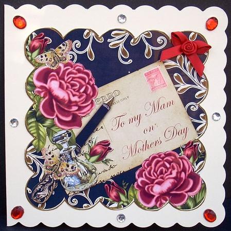 Deep Pink Rose Black Mam Mothers Day 8in Decoupage Topper by Joyce Watson