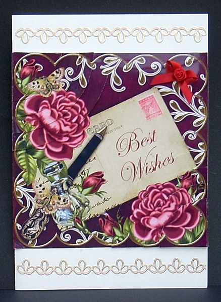 Deep Pink Rose Hot Best Wishes 6in Duo Corner Stacker by Joyce Watson