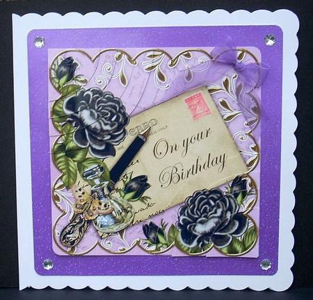 Black Roses Lilac Your Birthday 6in Duo Corner Stacker by Joyce Watson