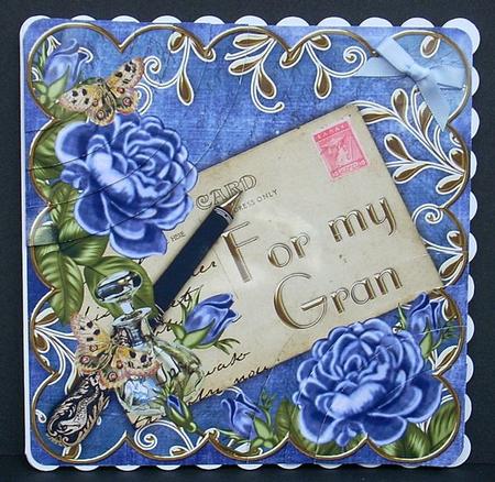Blue Roses for My Gran Postcard 6in Duo Corner Stacker by Joyce Watson