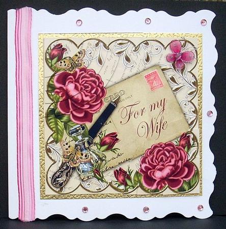 Deep Pink Rose Cream My Wife 6in Duo Corner Stacker by Joyce Watson