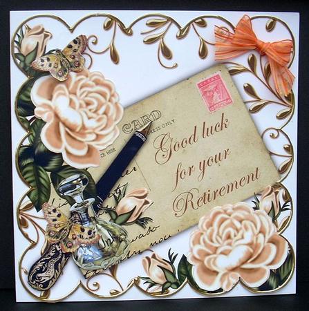 Peach Roses Retirement Ink Saver 8in Decoupage Topper by Joyce Watson
