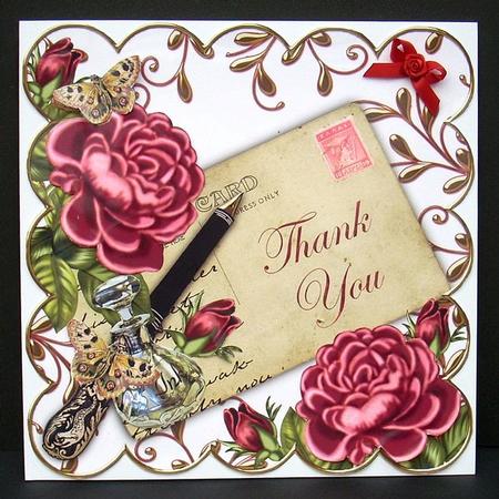 Dpink Roses Thank You Ink Saver 8in Decoupage Topper by Joyce Watson