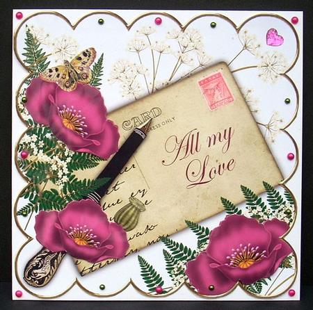 Cerise Poppy All My Love Ink Saver 8in Decoupage Topper by Joyce Watson