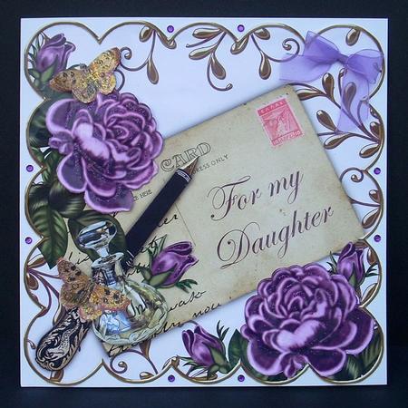 Purple Roses for My Daughter Ink Saver 8in Decoupage Topper by Joyce Watson