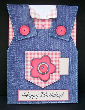 Country Overalls Denim Pink - Happy Birthday - Card by Joyce Watson