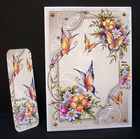 Cream Flowers and Butterflies by Joyce Watson