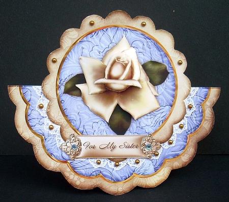 Cream Blue Rose for My Sister - Scallop Edge Wobble Card by Joyce Watson
