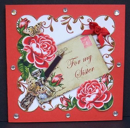 Red Roses for My Sister Ink Saver 8in Decoupage Topper by Joyce Watson