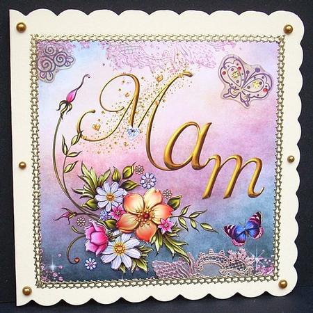 Mam Flowers & Butterfly Card Front 8x8inch by Joyce Watson