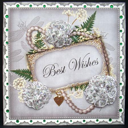 Silver Carnations Best Wishes 8in 3D Card Frame Kit by Joyce Watson