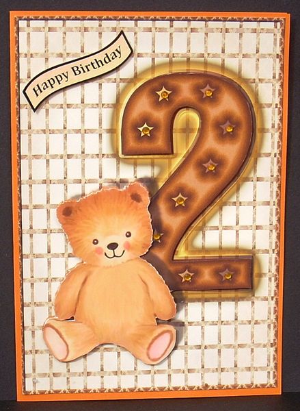 Age Two Teddy Bear Card Front with Decoupage by Joyce Watson