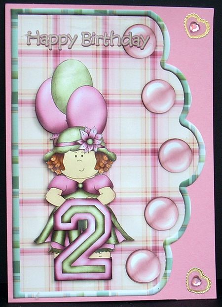 Age 2 Birthday Girl Scalloped Edge Curve Card by Joyce Watson