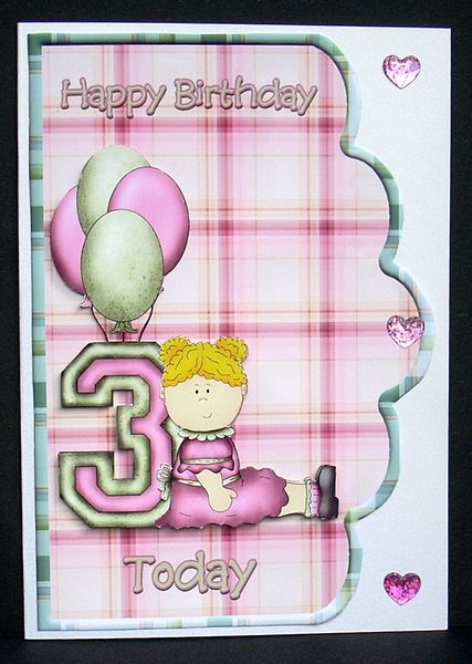 Age 3 Birthday Girl Scalloped Edge Curve Card by Joyce Watson