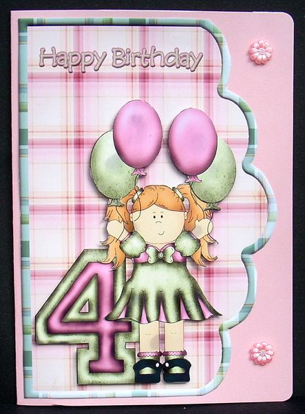Age 4 Birthday Girl Scalloped Edge Curve Card by Joyce Watson
