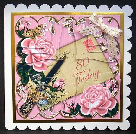 Pink Roses 80 Today Postcard 5in Cross Stacker Topper by Joyce Watson